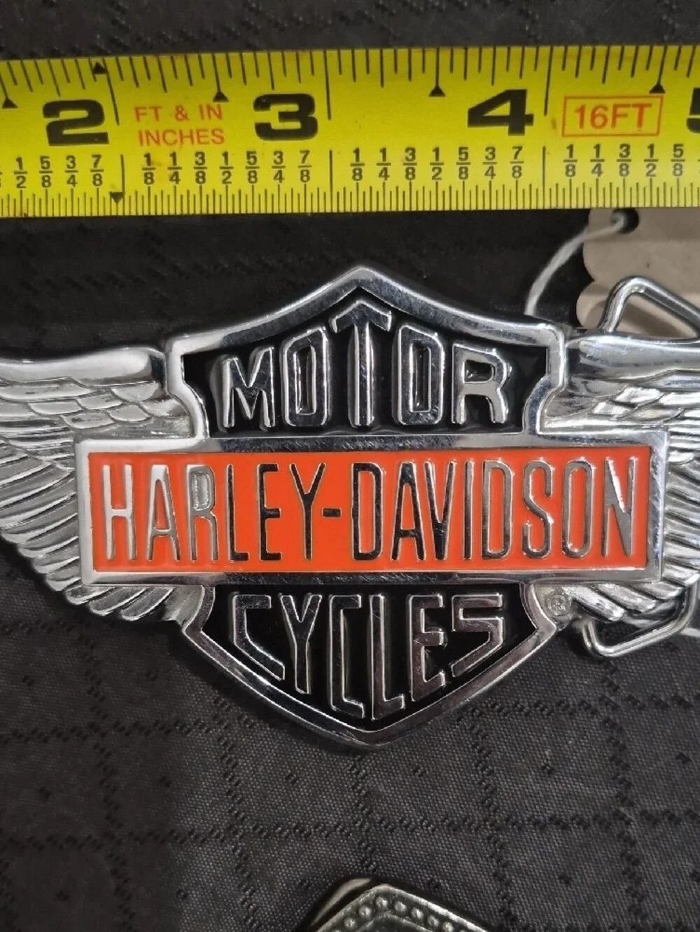 Harley-Davidson Silver Emblem with Orange Nameplate